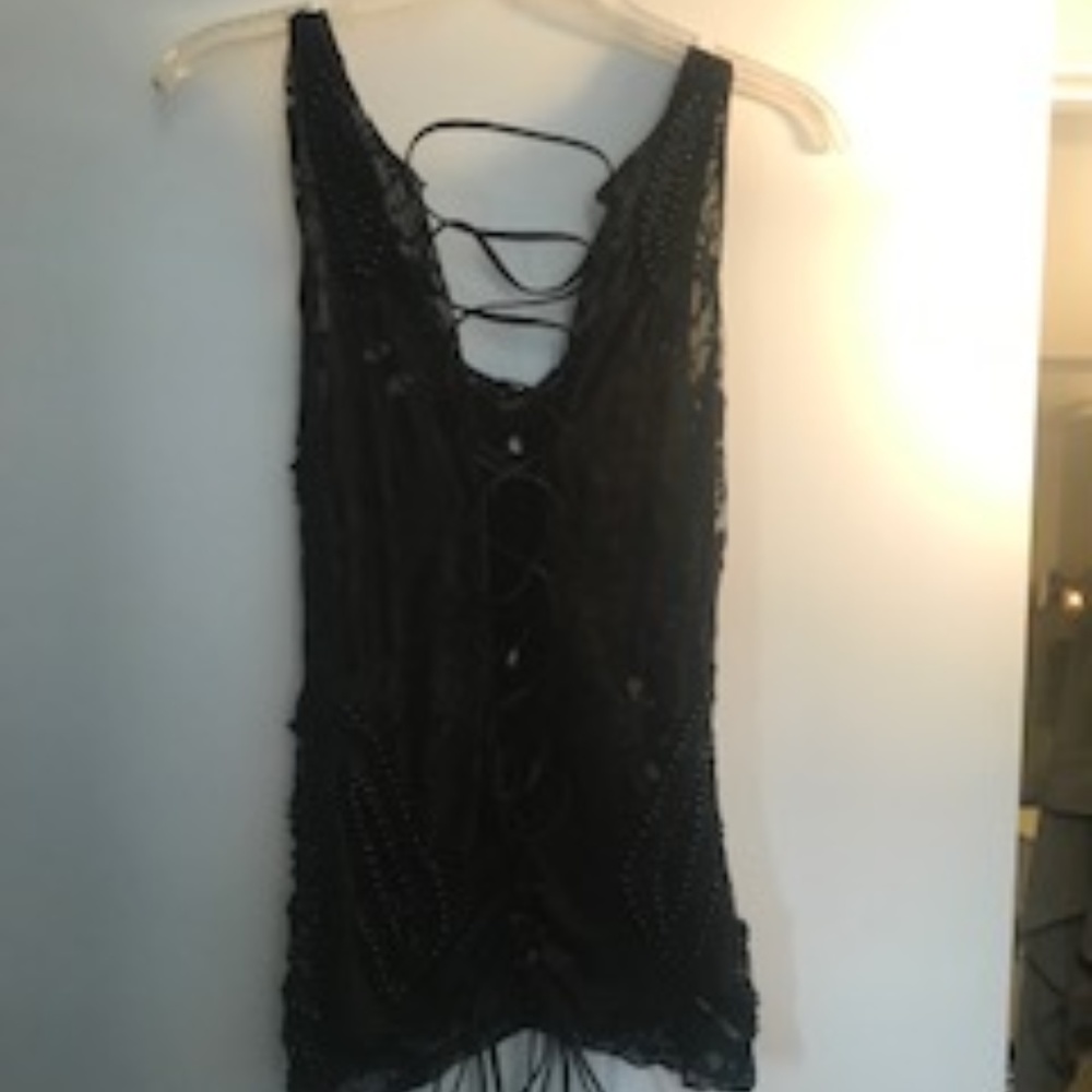 Beaded Black Tank w/ Adjustable Back L NWT